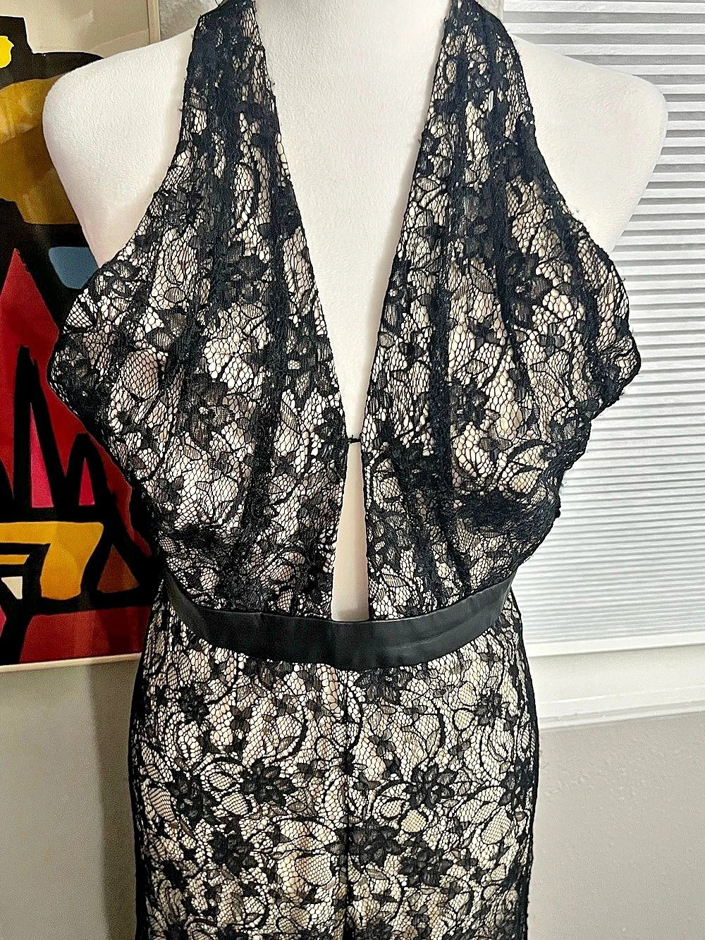 alice + olivia Black And Nude Lace With Leather Zipper Jumpsuit Small - Picture 2 of 16